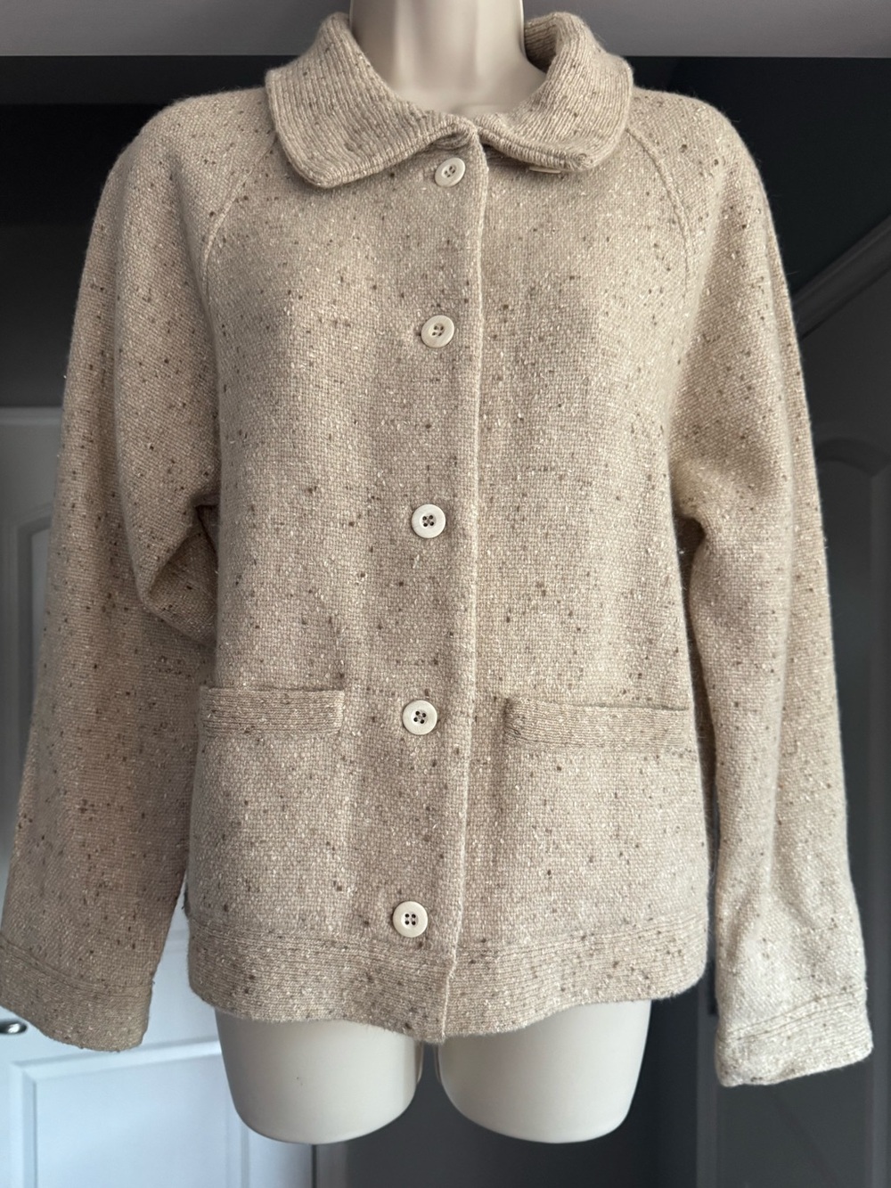 Eileen Fisher Petite PM Wool Angora Silk Knit Jacket Cardigan Oatmeal Minimalist